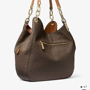 Michael Kors  Lillie Large signature logo Brown Shoulder Bag with Gold Chains